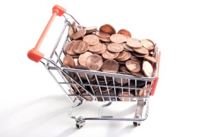 Coins in supermarket trolley